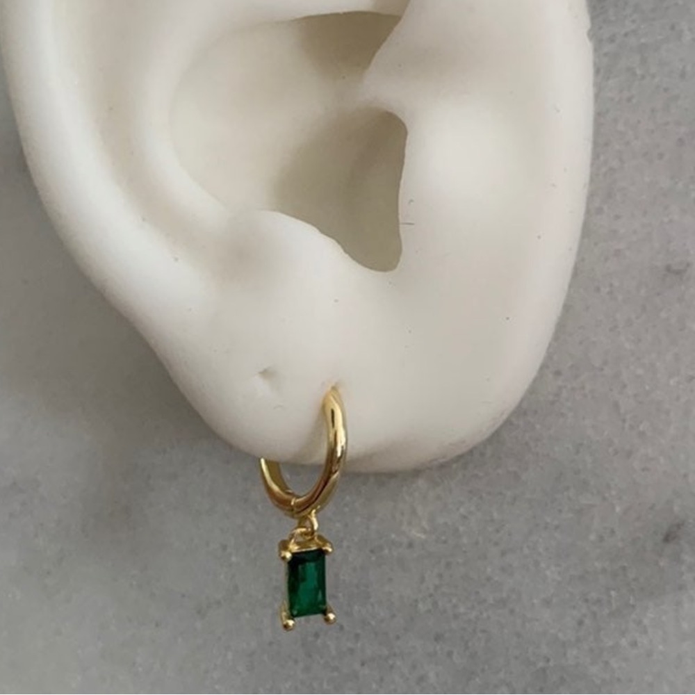 COPY - COPY - 18K Gold Green Crystal Dangle Princess Huggie Hoop Earrings Brand…
